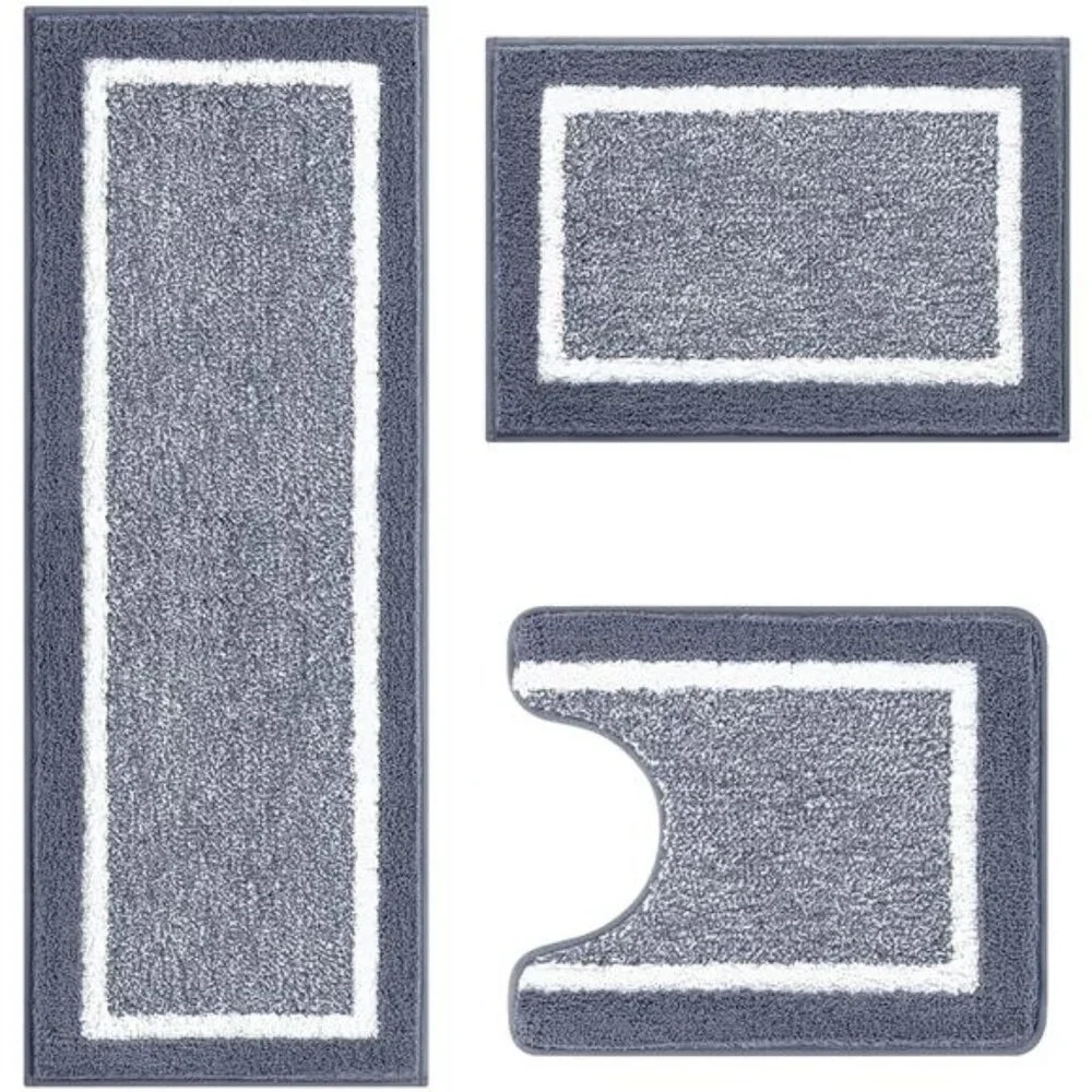 3pcs Bathroom Rugs Set with U-Shaped Mat, Non Slip, Quick Drying,